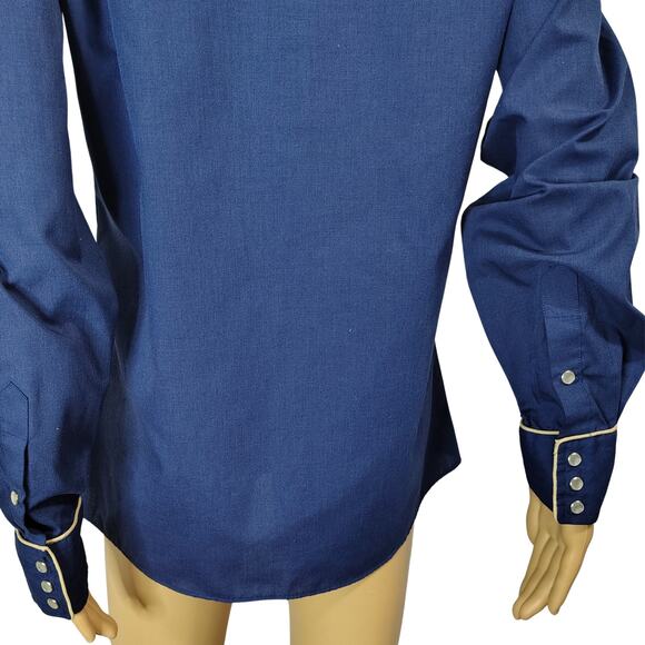 1970s Blue Western Shirt Embroidered Floral Pattern Pearl Snap Buttons Size Med - Picture 4 of 7